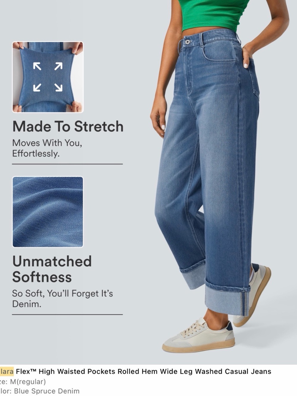 HALARA High-Rise Wide-Leg Washed Blue Jeans